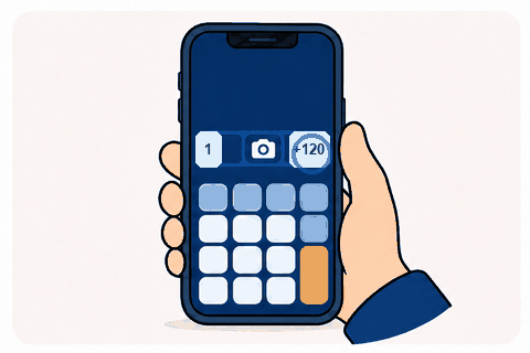 A catalytic converter is photographed and attached as a thumbnail to calculator position 1